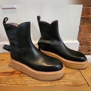 Ulla Johnson Lennox Ankle Buckle Platform Boots, 9.5, Black